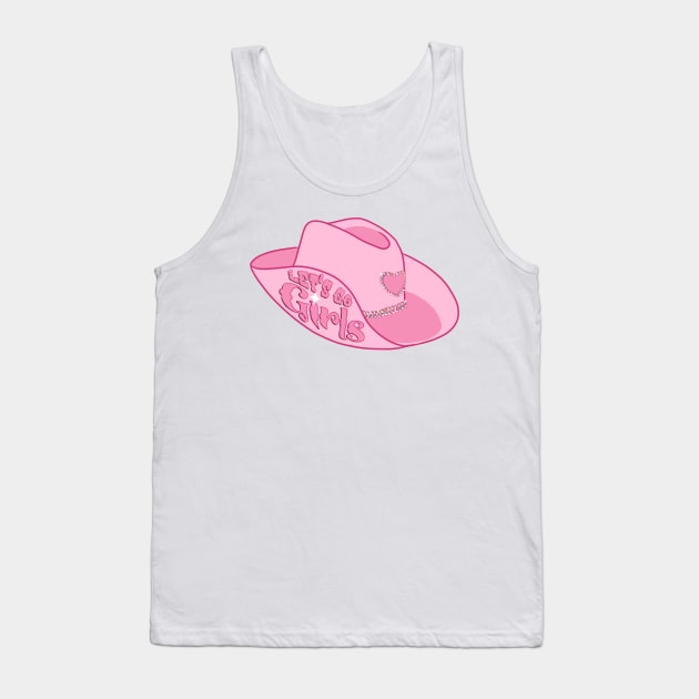 Hot pink Let’s Go Girls Cowgirl hat Tank Top by Apescribbles